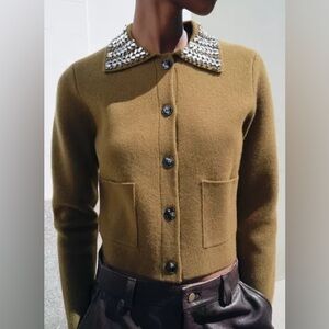 ZARA 100% WOOL JEWEL COLLAR CARDIGAN